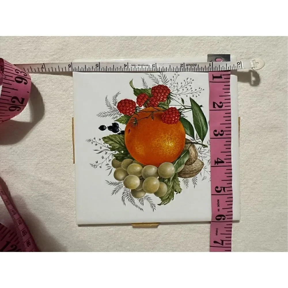 1970 Vintage Fruit Ceramic Tile Framed Artwork Trivets Set of 3
